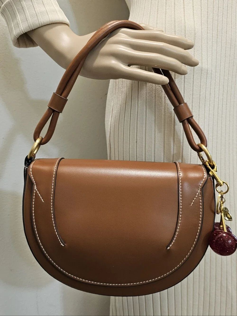 ZARA Brown Structured Saddle Bag Faux Leather 3 Straps NWOT